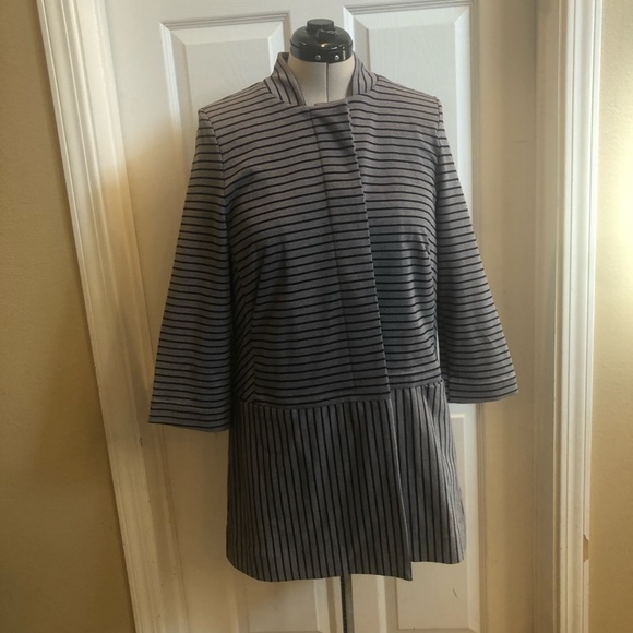 Cabi striped trench perfect “collarless car coat” jacket sz Large (B09) - Picture 4 of 16